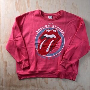 The Rolling Stones Sweatshirt Juniors XL Pink Shine A Light Logo Studded Fleece